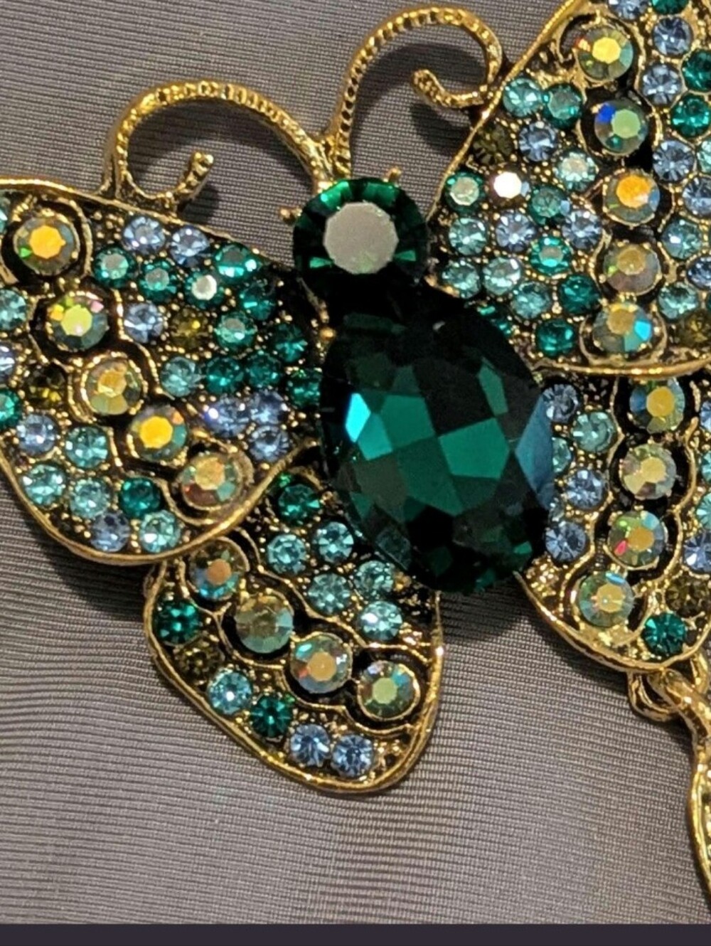 Gold-Tone Emerald Green Crystal Butterfly Brooch - Women's Jewelry - Picture 3 of 7